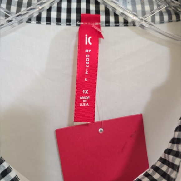 NWT IC by Connie K White Button Down A-line Tunic Top 1X Gingham Trim Bow Cuffs - Picture 7 of 12